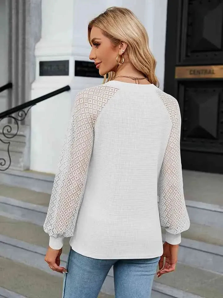 Notched Neck Raglan Sleeve Blouse Blouses - Tophatter Daily Deals
