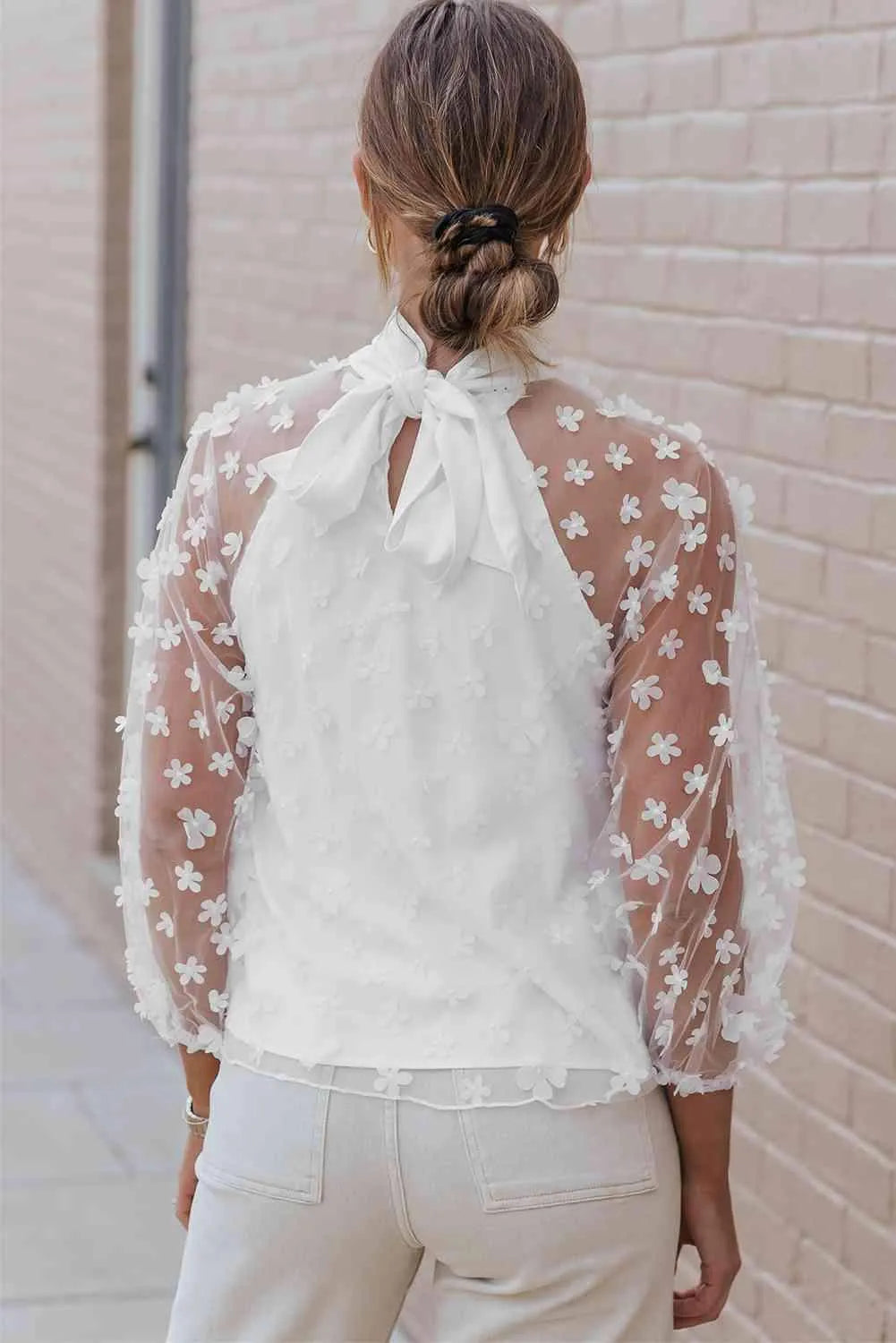 Mock Neck Long Sleeve Applique Blouse Blouses - Tophatter Daily Deals