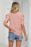 Eyelet Puff Sleeve Round Neck Blouse Blouses - Tophatter Daily Deals