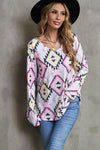 Geometric V-Neck Long Sleeve T-Shirt Women's T-Shirts - Tophatter Daily Deals