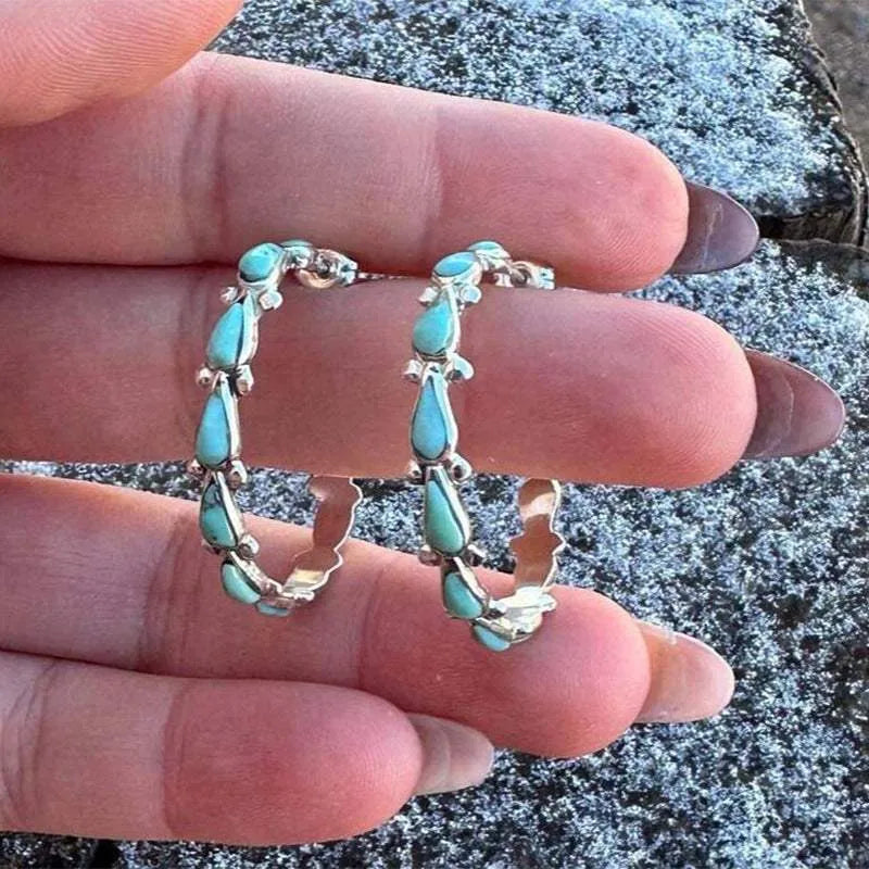 Artificial Turquoise Silver-Plated Hoop Earrings Earrings - Tophatter Daily Deals