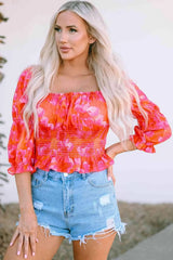 Ruffle Trim Flounce Sleeve Smocked Blouse Blouses - Tophatter Daily Deals