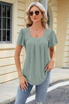 Eyelet Square Neck Short Sleeve T-Shirt Women's T-Shirts - Tophatter Daily Deals