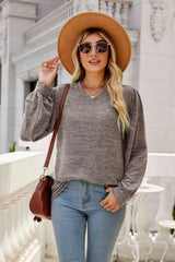 Long Puff Sleeve V-Neck Top Women's T-Shirts - Tophatter Daily Deals