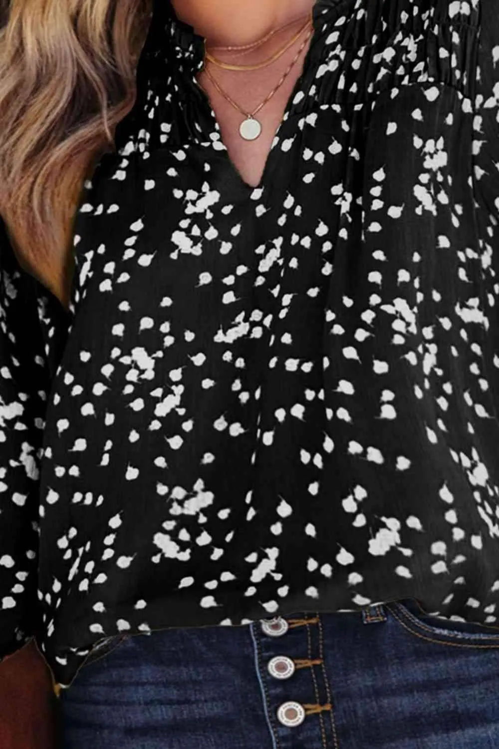 Plus Size Notched Neck Smocked Blouse Blouses - Tophatter Daily Deals