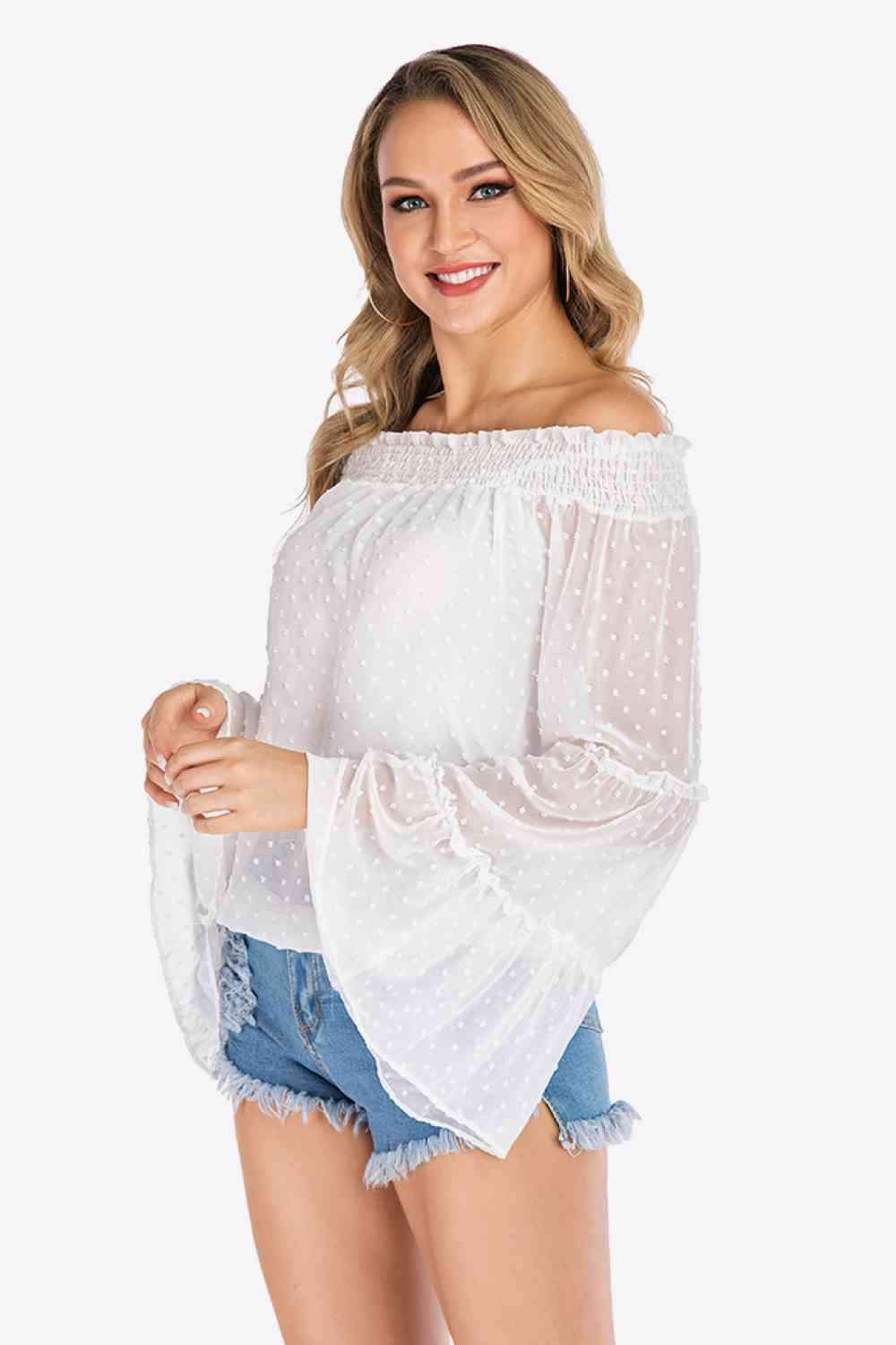 Swiss Dot Off-Shoulder Blouse Blouses - Tophatter Daily Deals