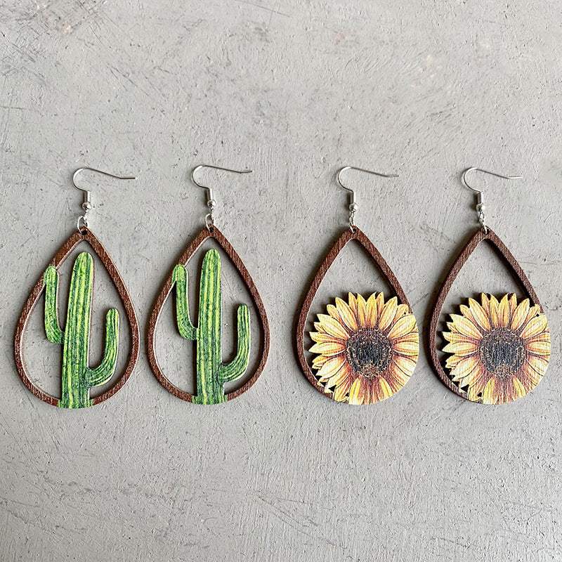 Hollowed Wooden Teardrop Earrings Moss One Size Earrings - Tophatter Daily Deals