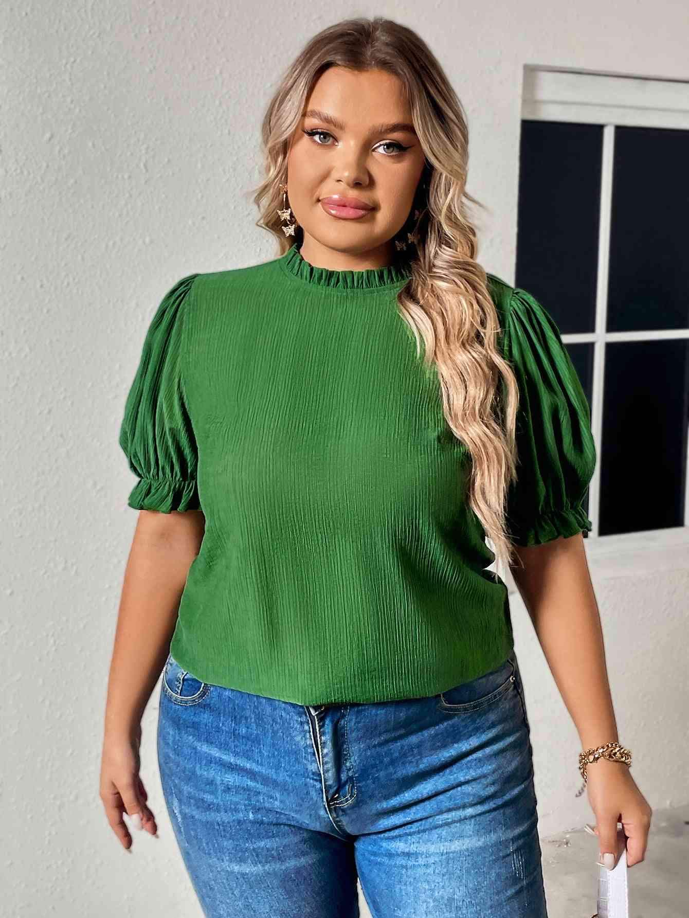 Plus Size Round Neck Flounce Sleeve Blouse Blouses - Tophatter Daily Deals