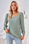 Square Neck Puff Sleeve Blouse Blouses - Tophatter Daily Deals