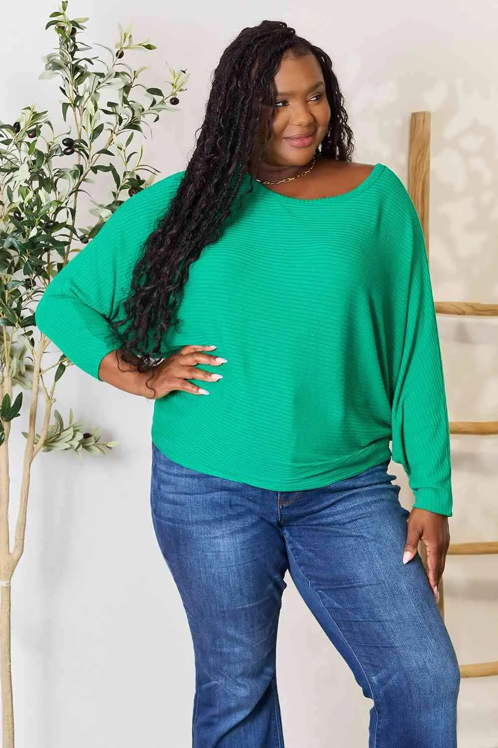 Zenana Full Size Round Neck Batwing Sleeve Blouse Blouses - Tophatter Daily Deals