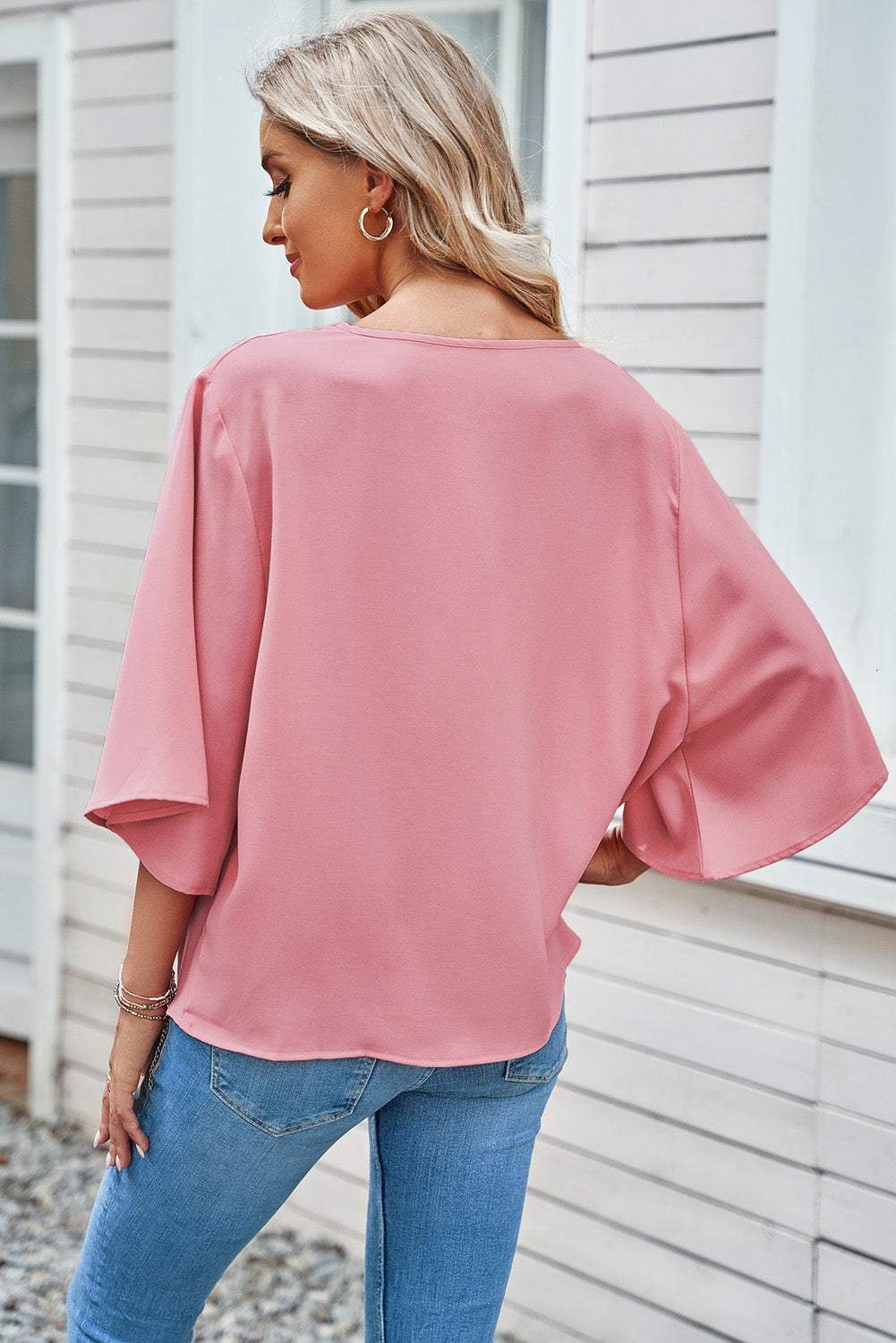 Short Sleeve Draped Blouse Blouses - Tophatter Daily Deals