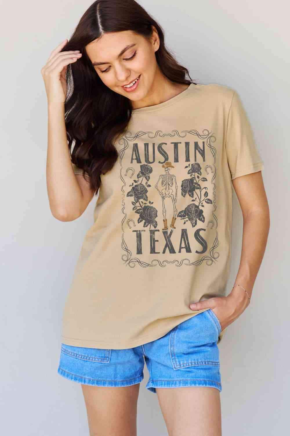 Simply Love Full Size AUSTIN TEXAS Graphic Cotton T-Shirt Women's T-Shirts - Tophatter Daily Deals