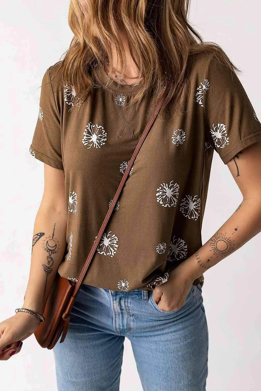 Dandelion Print Round Neck Tee Women's T-Shirts - Tophatter Daily Deals