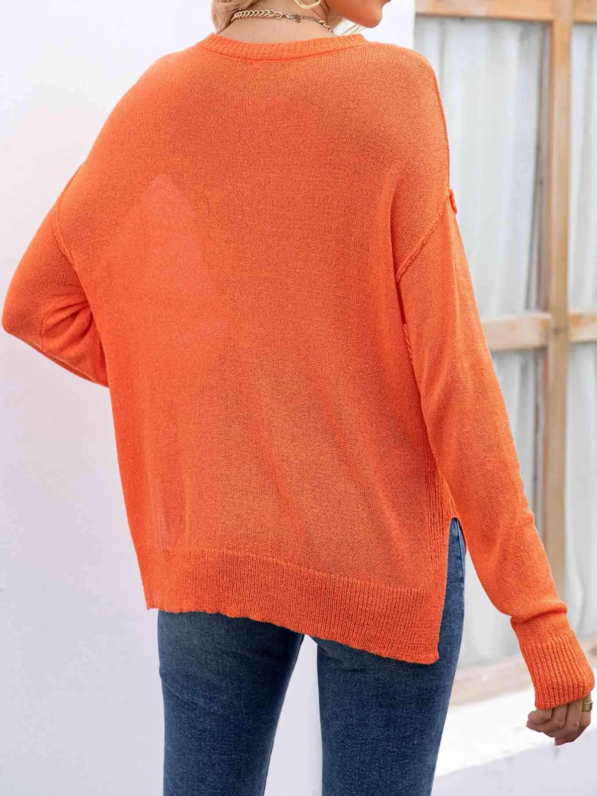 Round Neck Dropped Shoulder Slit T-Shirt Women's T-Shirts - Tophatter Daily Deals