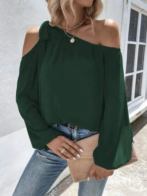Cold-Shoulder Long Sleeve Blouse Black Forest Blouses - Tophatter Daily Deals