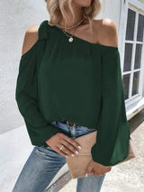 Cold-Shoulder Long Sleeve Blouse Black Forest Blouses - Tophatter Daily Deals