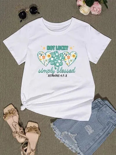 NOT LUCKY SIMPLY BLESSED Round Neck T-Shirt Women's T-Shirts - Tophatter Daily Deals