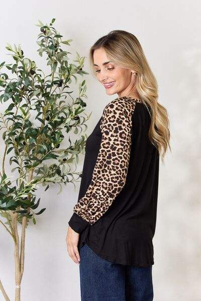 Celeste Full Size Leopard Round Neck Long Sleeve T-Shirt Women's T-Shirts - Tophatter Daily Deals