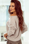 Ribbed Round Neck Drop Shoulder Long Sleeve Top Blouses - Tophatter Daily Deals