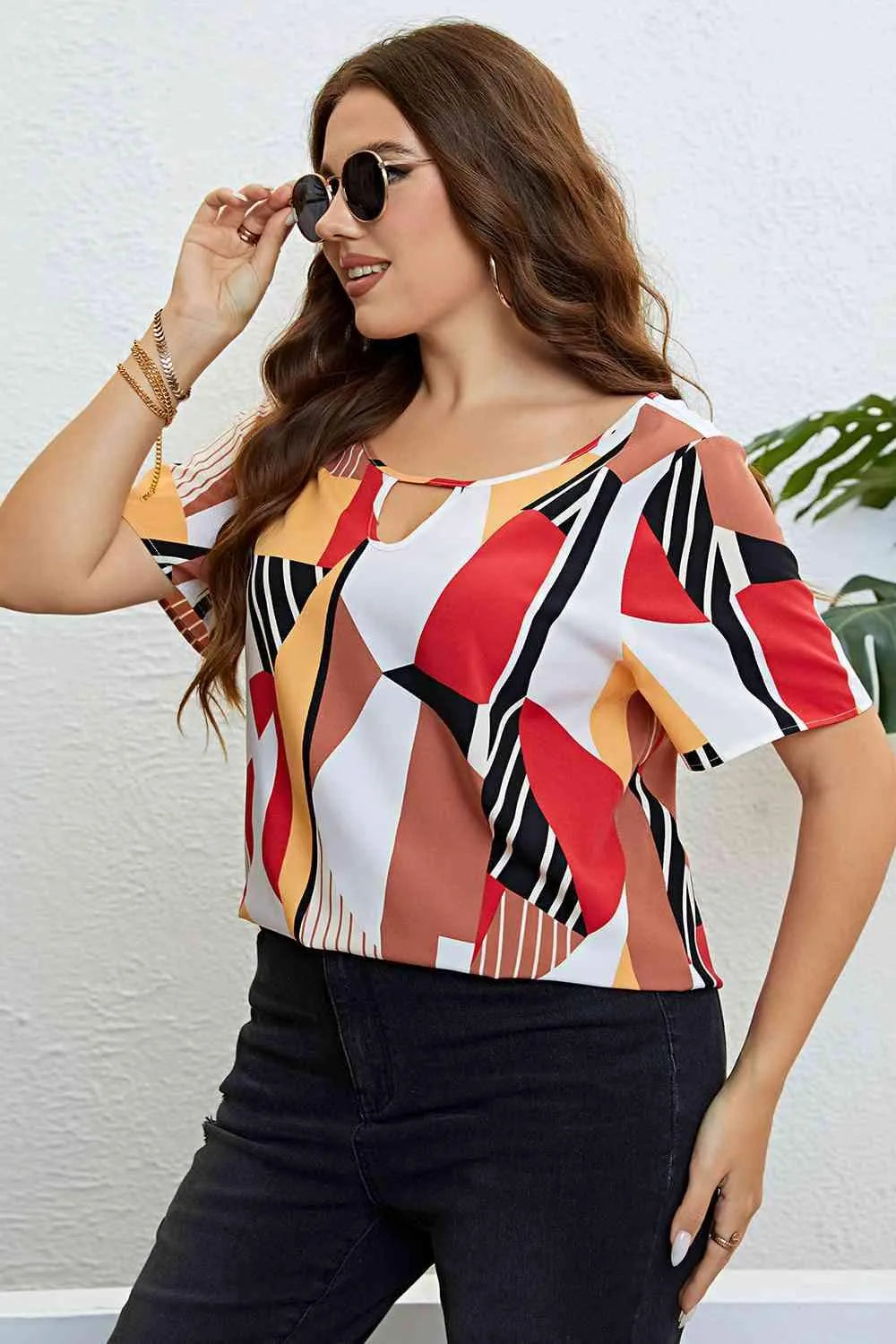Plus Size Cutout Short Sleeve Blouse Blouses - Tophatter Daily Deals