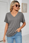 Ruched V-Neck Short Sleeve T-Shirt Women's T-Shirts - Tophatter Daily Deals