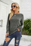 Heathered Slit Long Raglan Sleeve Top Dark Gray Women's T-Shirts - Tophatter Daily Deals