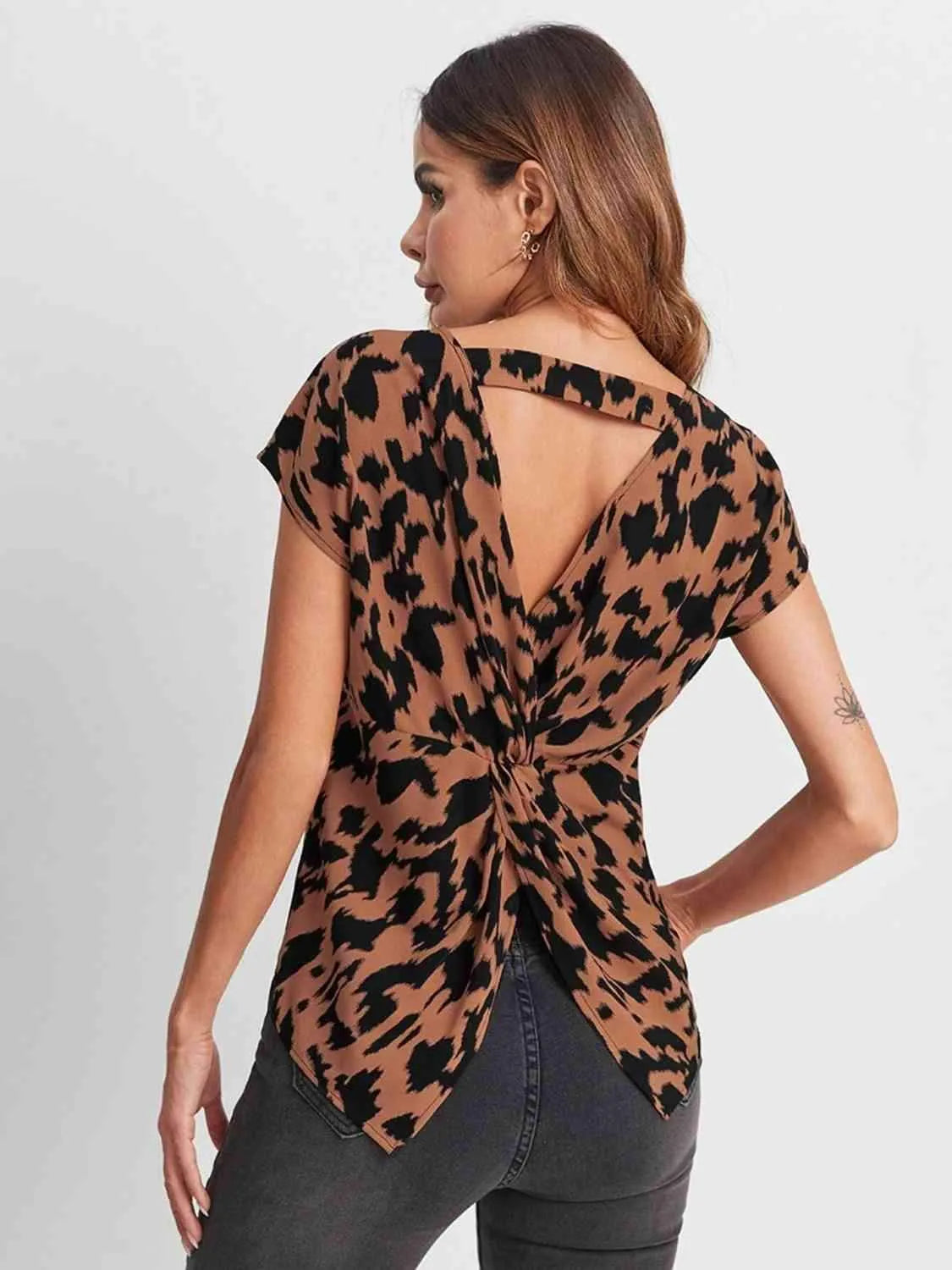 Twisted Open Back Blouse Black Blouses - Tophatter Daily Deals