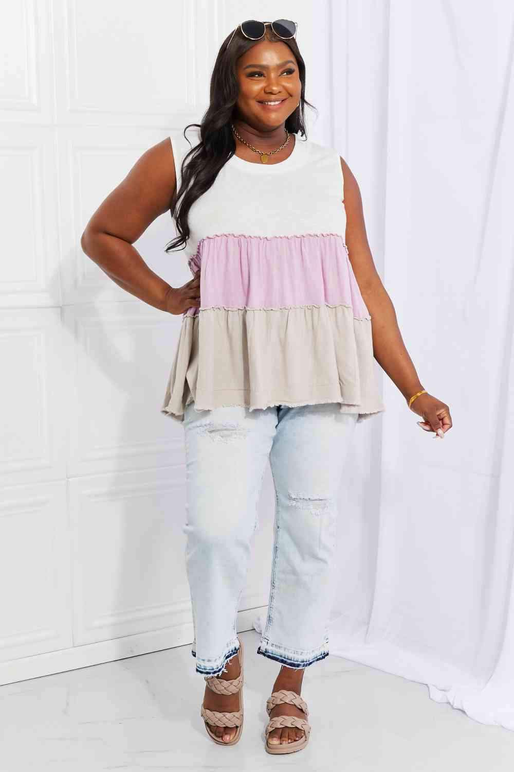 White Birch Full Size Watching the Sunset Color Block Babydoll Top Blouses - Tophatter Daily Deals