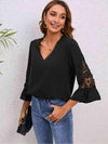 V-Neck Lace Detail Flounce Sleeve Blouse Blouses - Tophatter Daily Deals