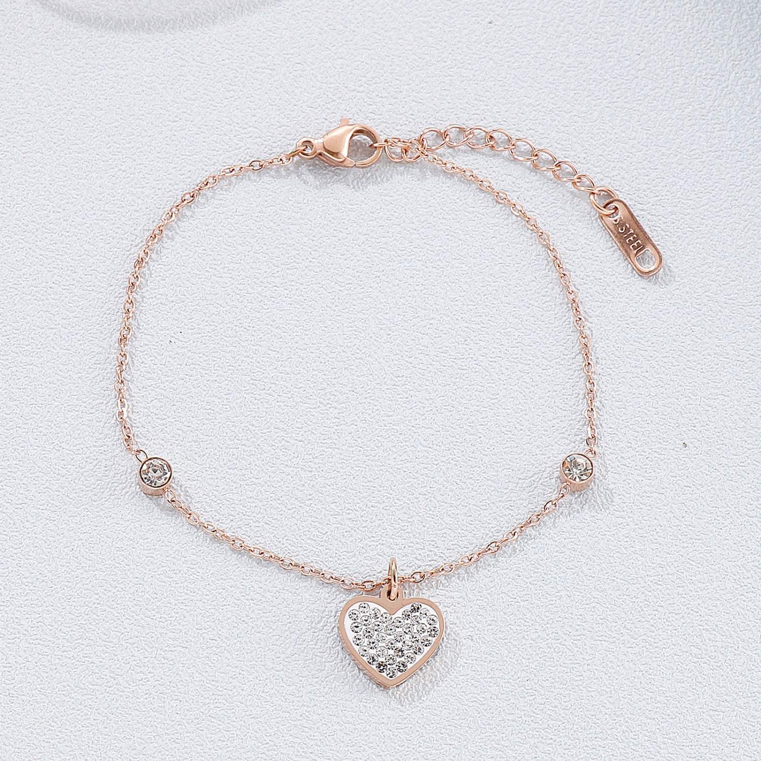 Inlaid Rhinestone Titanium Steel Heart Bracelet Rose Gold One Size Bracelets - Tophatter Daily Deals