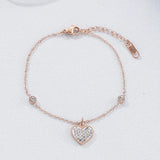 Inlaid Rhinestone Titanium Steel Heart Bracelet Rose Gold One Size Bracelets - Tophatter Daily Deals