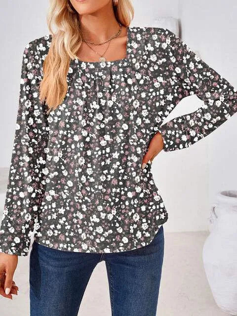 Full Size Square Neck Long Sleeve Blouse Black Blouses - Tophatter Daily Deals