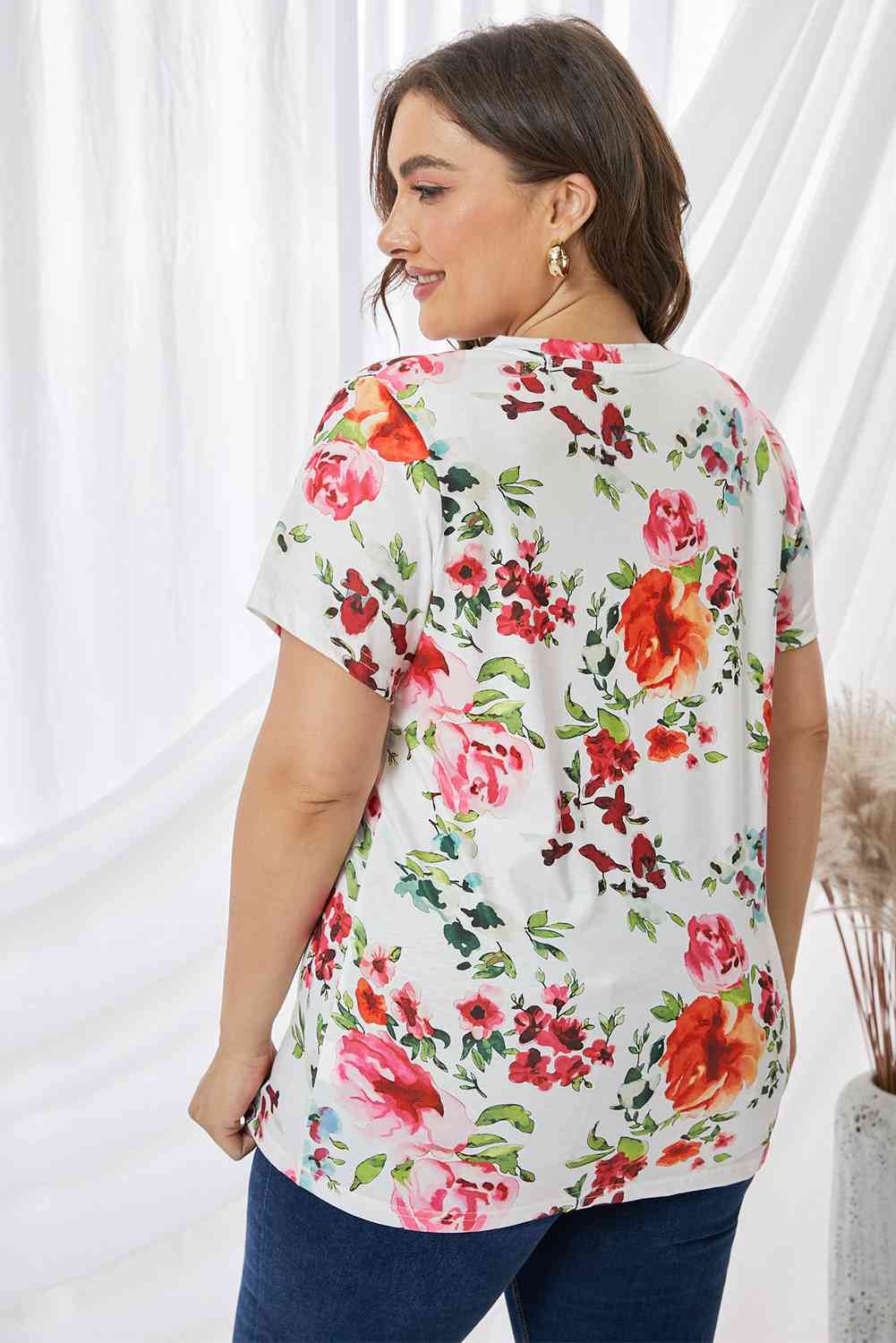 Plus Size Floral Print Sequin Pocket Tee Women's T-Shirts - Tophatter Daily Deals