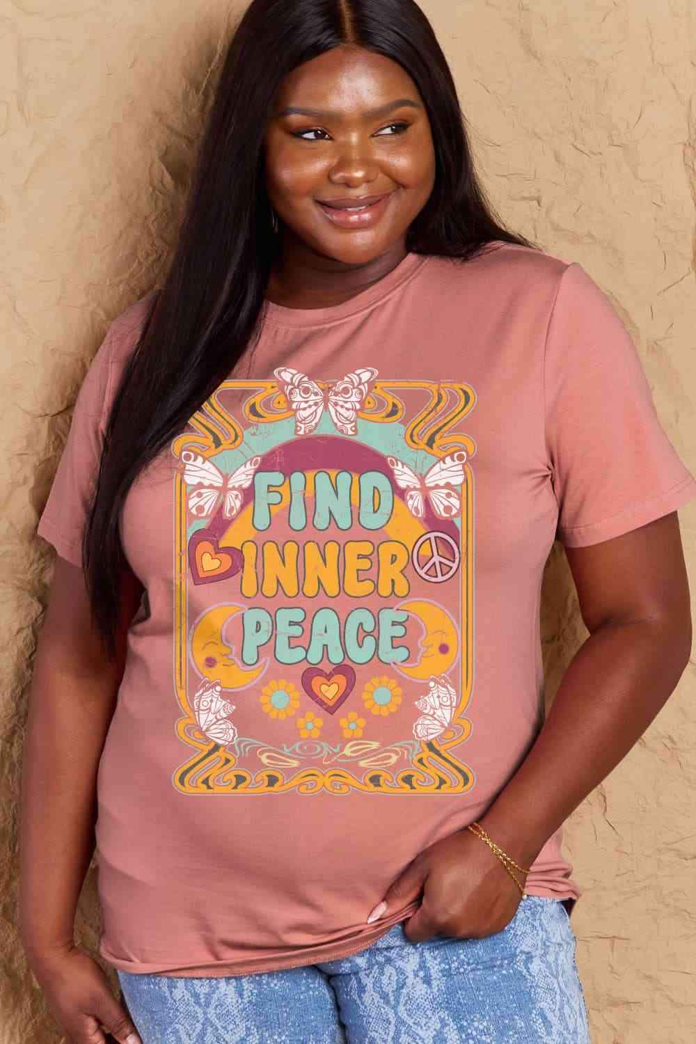 Simply Love Full Size FIND INNER PEACE Graphic Cotton T-Shirt Women's T-Shirts - Tophatter Daily Deals