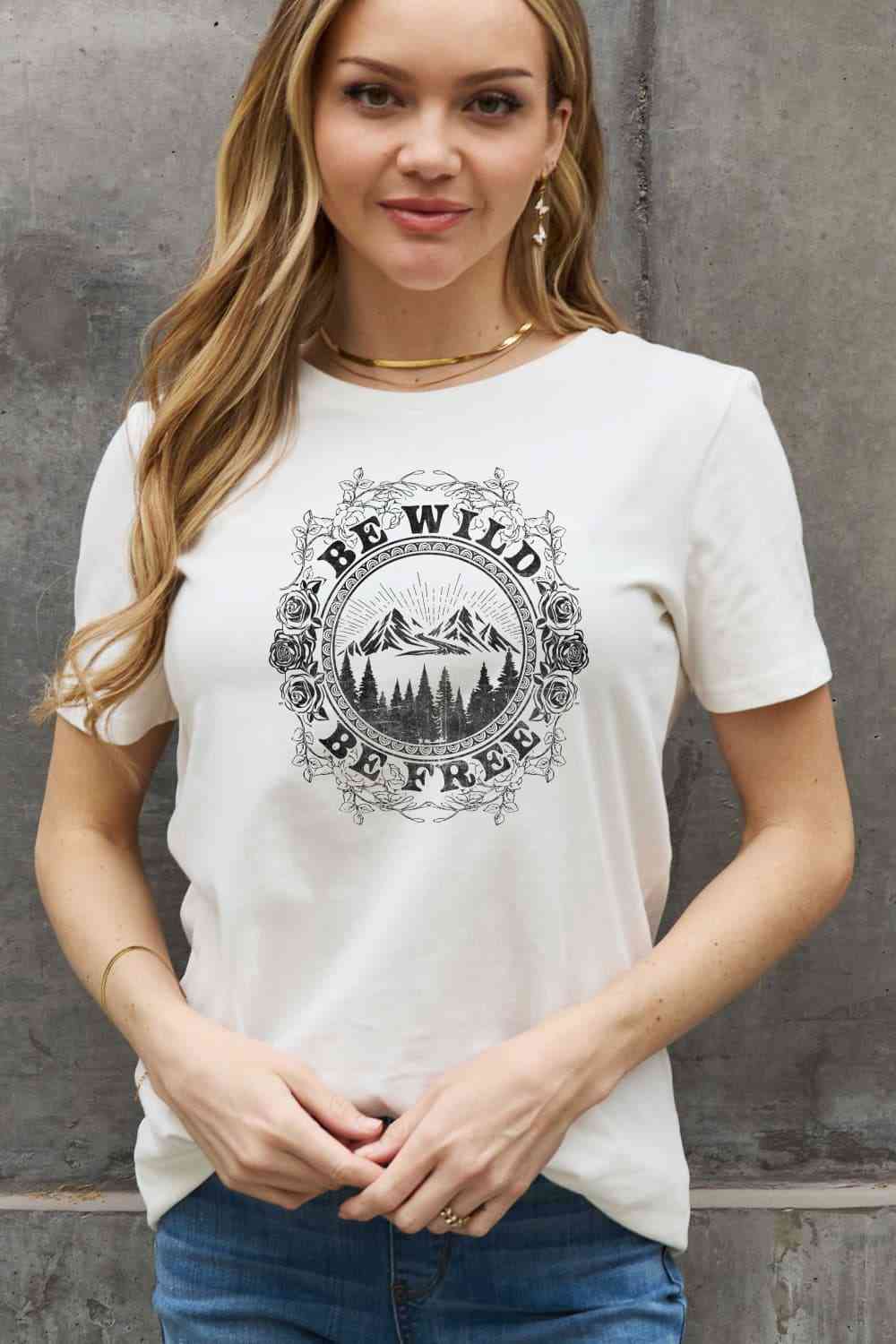 Simply Love Full Size BE WILD BE FREE Graphic Cotton T-Shirt Women's T-Shirts - Tophatter Daily Deals