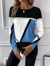 Contrast Round Neck Long Sleeve T-Shirt Sky Blue Women's T-Shirts - Tophatter Daily Deals