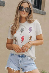Lightning Graphic Round Neck Short Sleeve T-Shirt Women's T-Shirts - Tophatter Daily Deals