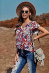 Floral Flutter Sleeve Tie-Neck Blouse Blouses - Tophatter Daily Deals