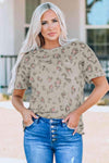 Animal Print Waffle Knit Short Sleeve Top Blouses - Tophatter Daily Deals