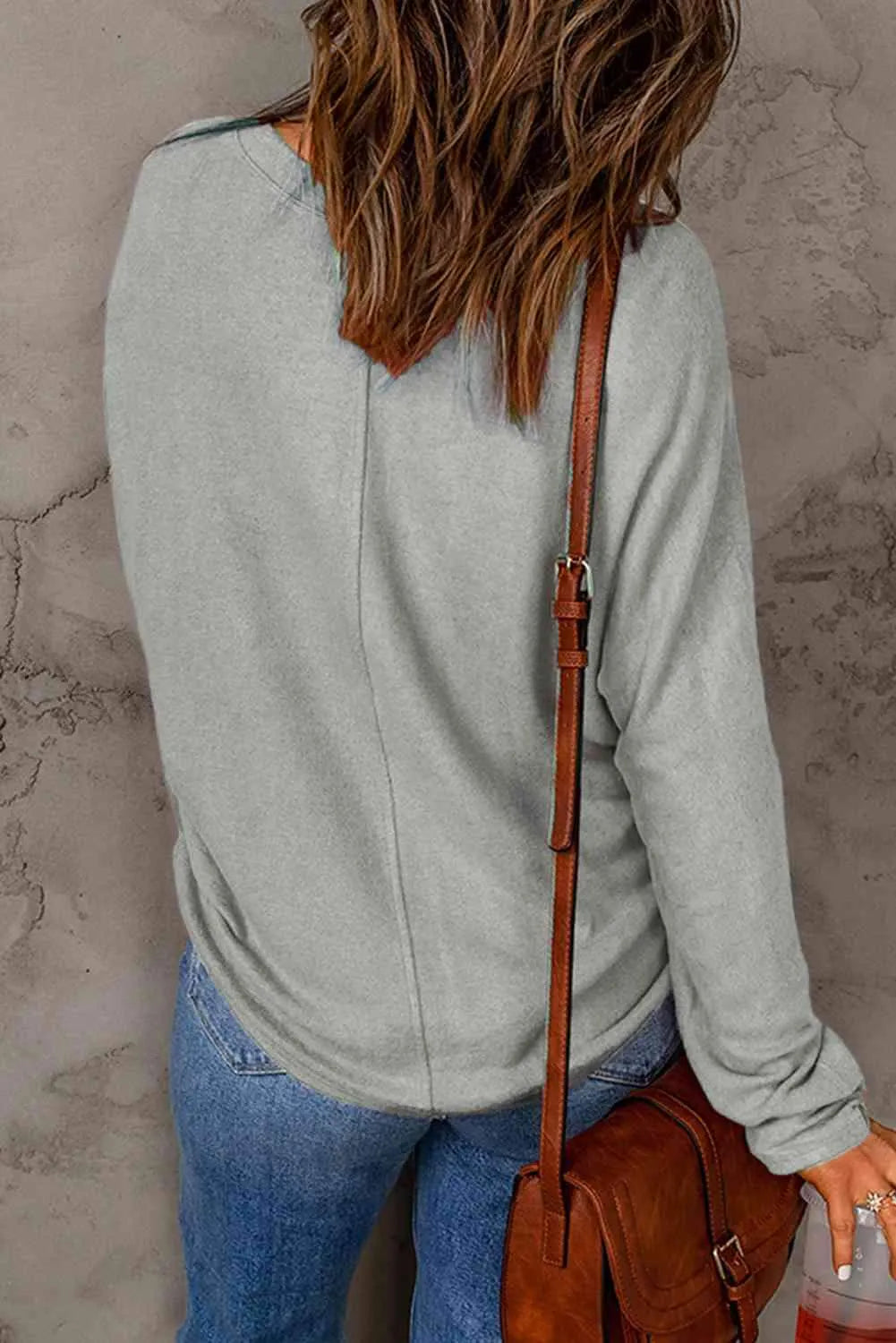 Seam Detail Round Neck Long Sleeve Top Women's T-Shirts - Tophatter Daily Deals