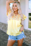 Embroidered V-Neck Ruffle Hem Top Blouses - Tophatter Daily Deals