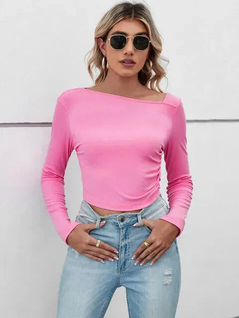 Asymmetrical Neck Long Sleeve T-Shirt Women's T-Shirts - Tophatter Daily Deals