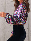 Sequin Round Neck Balloon Sleeve T-Shirt Women's T-Shirts - Tophatter Daily Deals