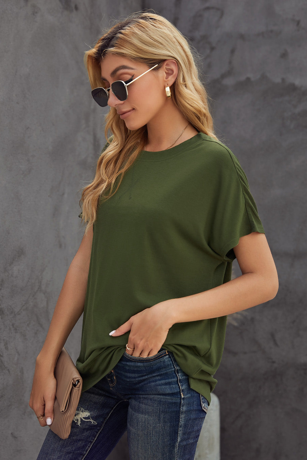 Round Neck Short Sleeve Solid Color Tee Women's T-Shirts - Tophatter Daily Deals