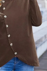 Decorative Button Round Neck Long Sleeve T-Shirt Women's T-Shirts - Tophatter Daily Deals