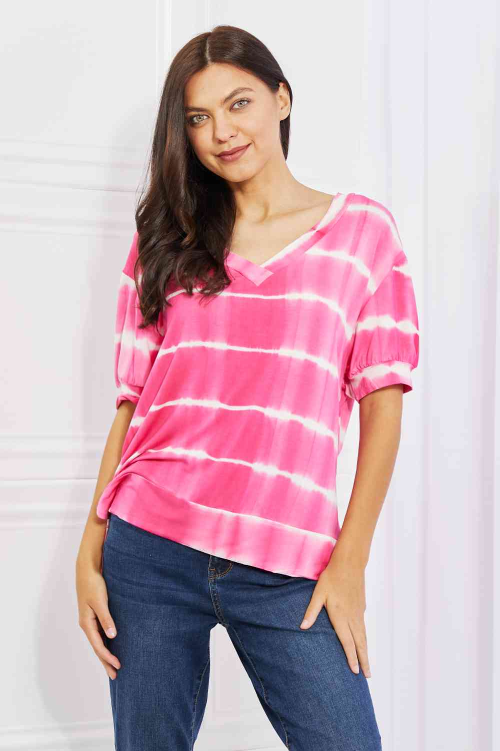 Yelete Full Size Oversized Fit V-Neck Striped Top Women's T-Shirts - Tophatter Daily Deals