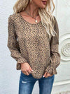 Leopard Round Neck Flounce Sleeve Blouse Blouses - Tophatter Daily Deals