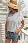 Two-Tone Eyelet Flutter Sleeve Spliced Top Blouses - Tophatter Daily Deals