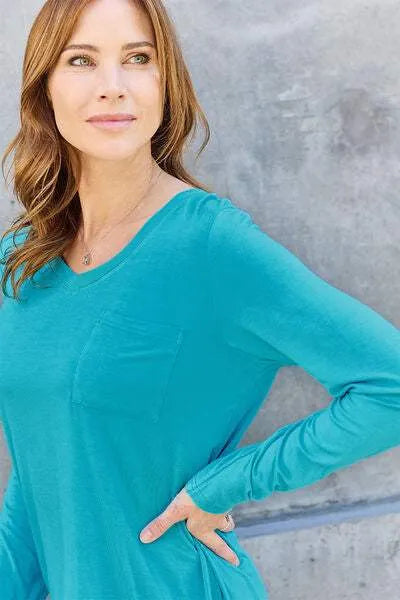 Basic Bae Full Size V-Neck Long Sleeve Top Blouses - Tophatter Daily Deals