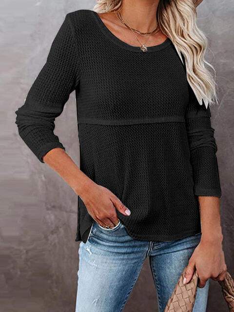 Cutout Round Neck Long Sleeve T-Shirt Women's T-Shirts - Tophatter Daily Deals